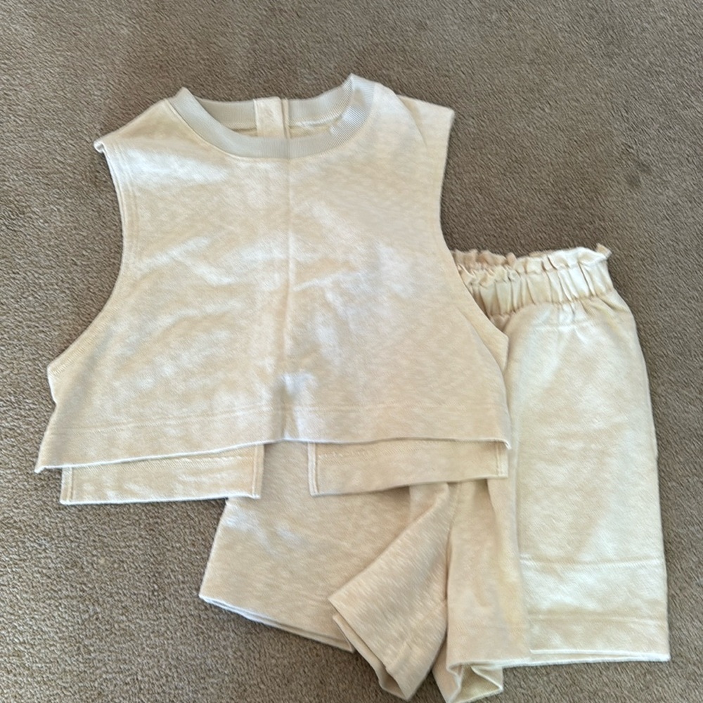 Free People Cream Layered Cropped Tank & Shorts Set